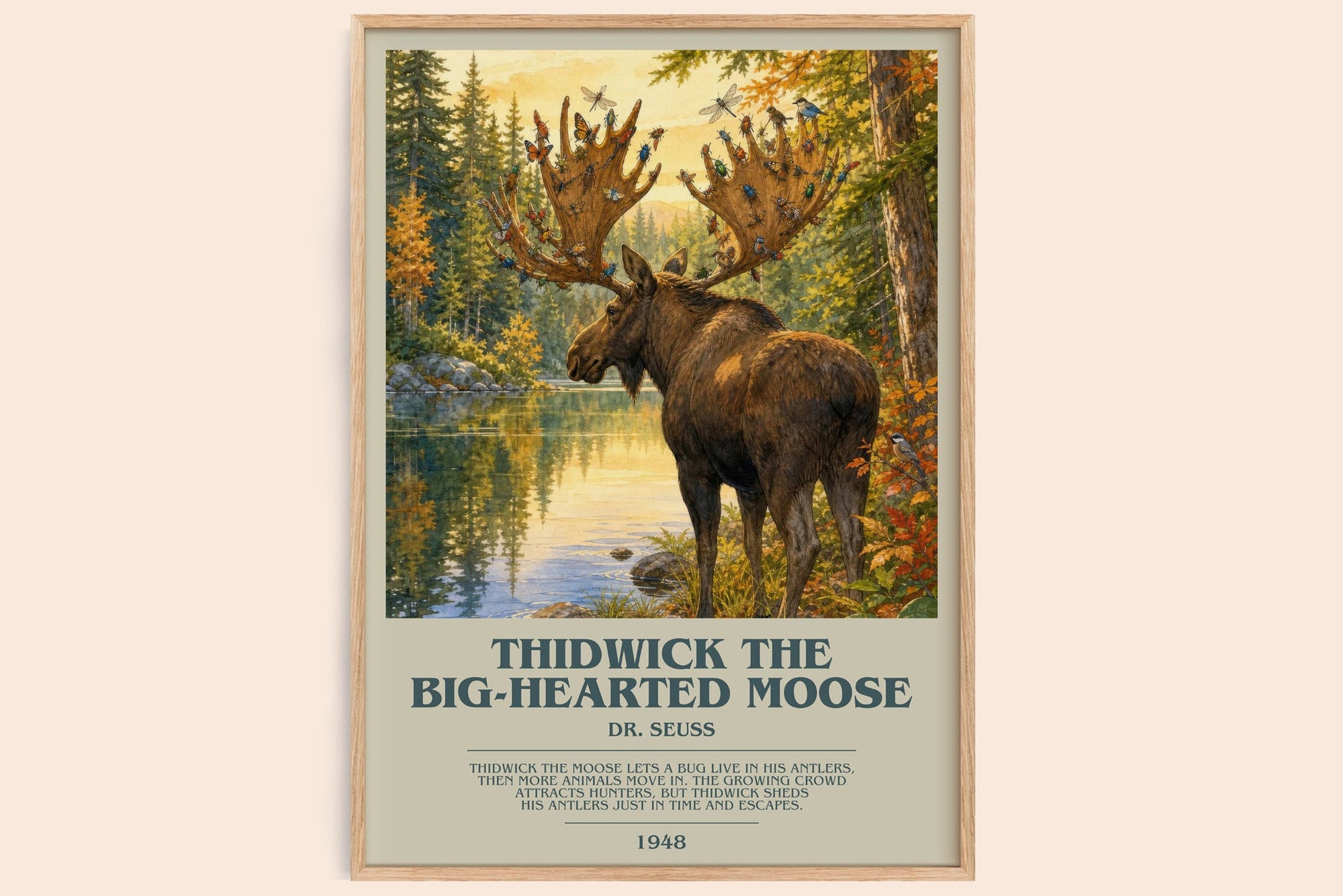 Thidwick The Big-Hearted Moose bookish book poster by Dr. Seuss – framed literary art print