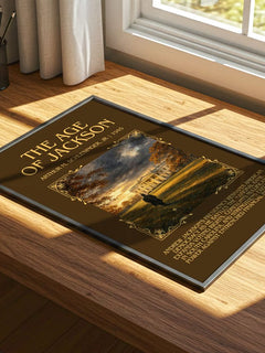 The Age of Jackson Minimalist Book Poster by Arthur M. Schlesinger, Jr – print on a sunlit desk