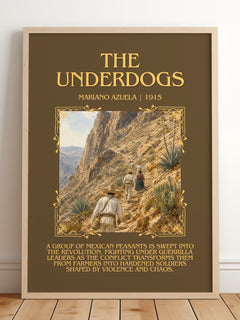 The Underdogs Minimalist Book Poster by Mariano Azuela – framed print leaning on a wooden floor