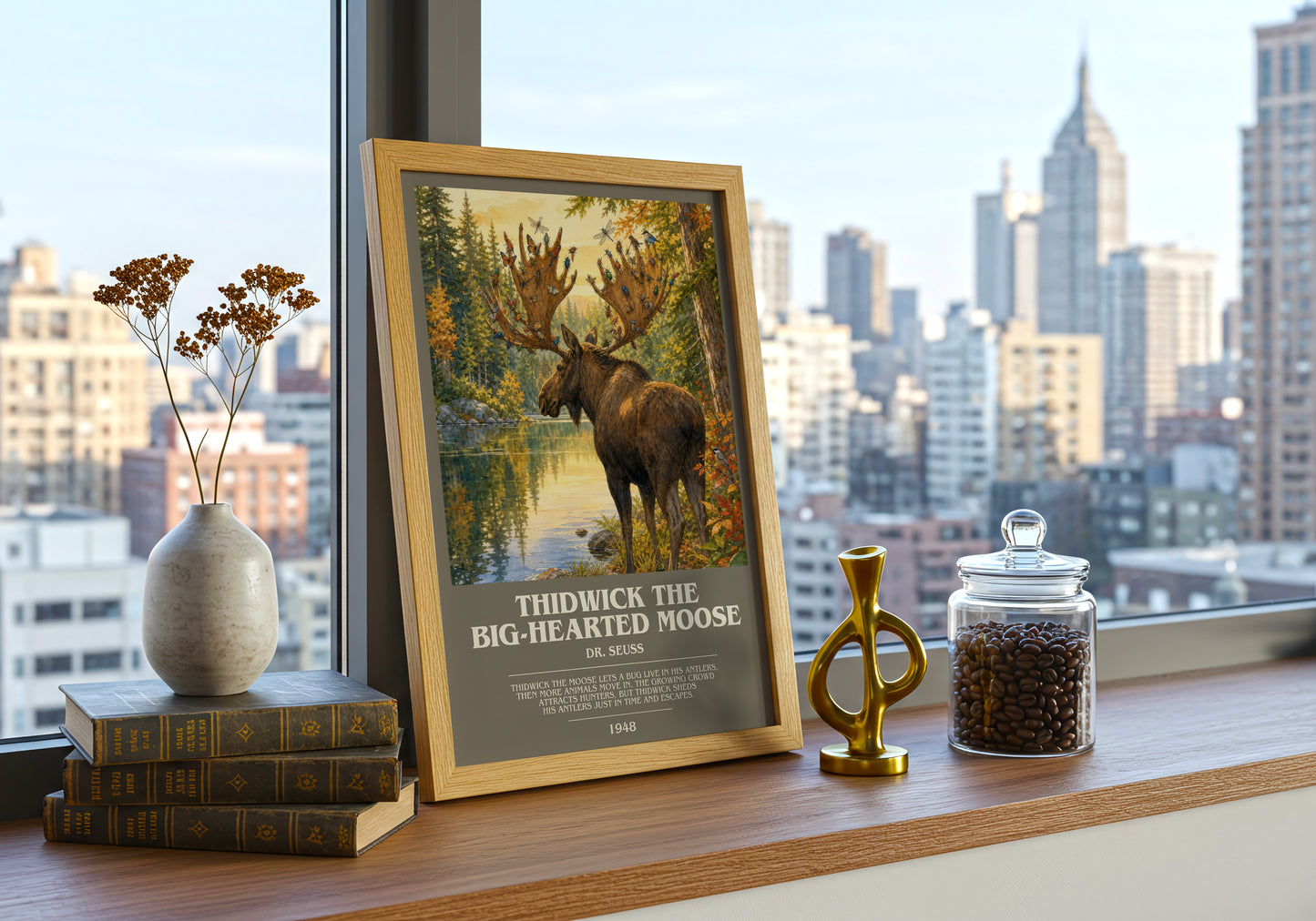 Thidwick The Big-Hearted Moose bookish print framed by window – literary home decor