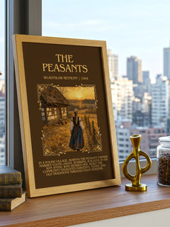 The Peasants Minimalist Book Poster by Władysław Reymont – framed print on a city-view windowsill