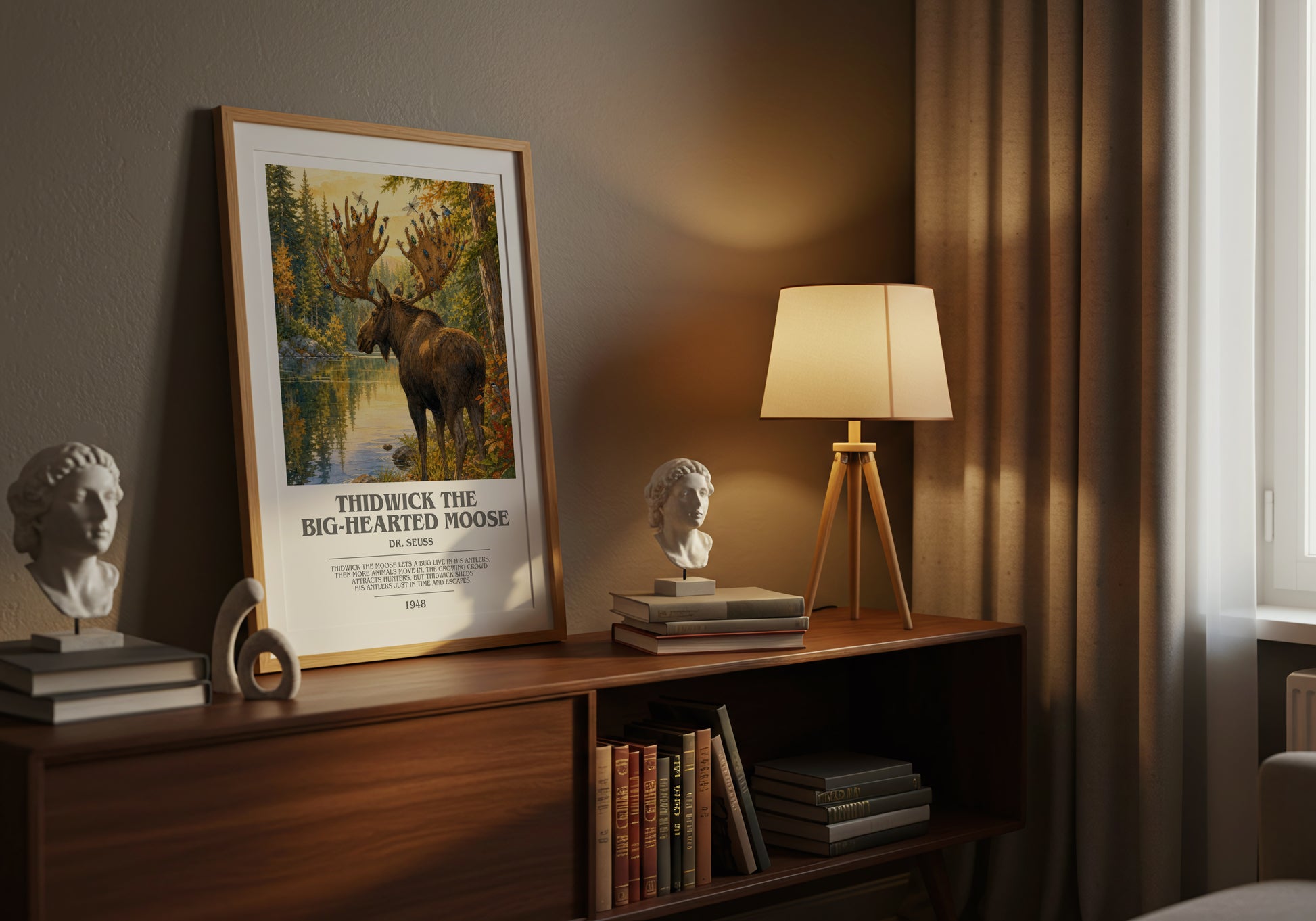 Thidwick The Big-Hearted Moose bookish book poster framed on wall – childrens wall art