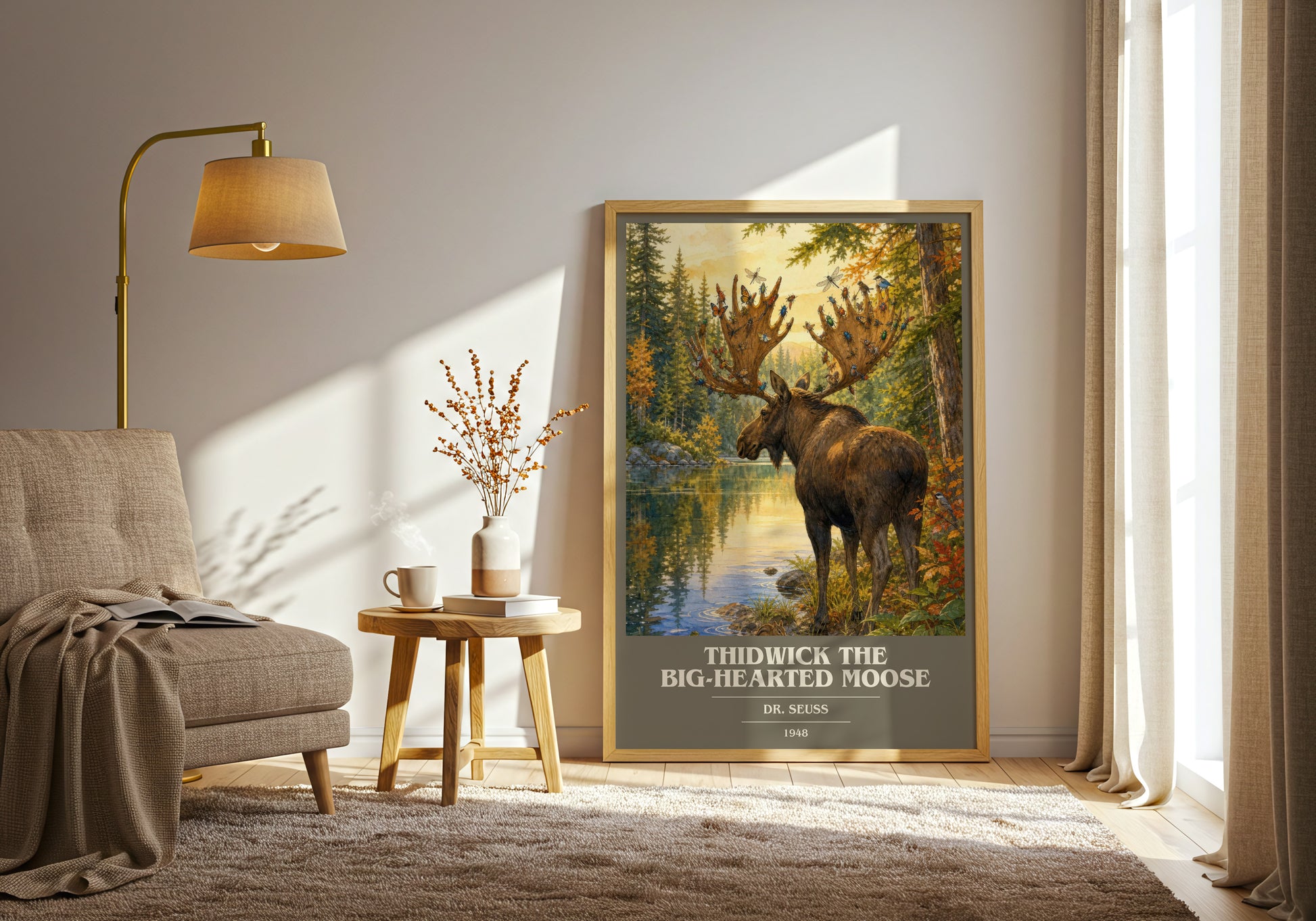 Thidwick The Big-Hearted Moose book cover print on bookshelf – Dr. Seuss fan gift