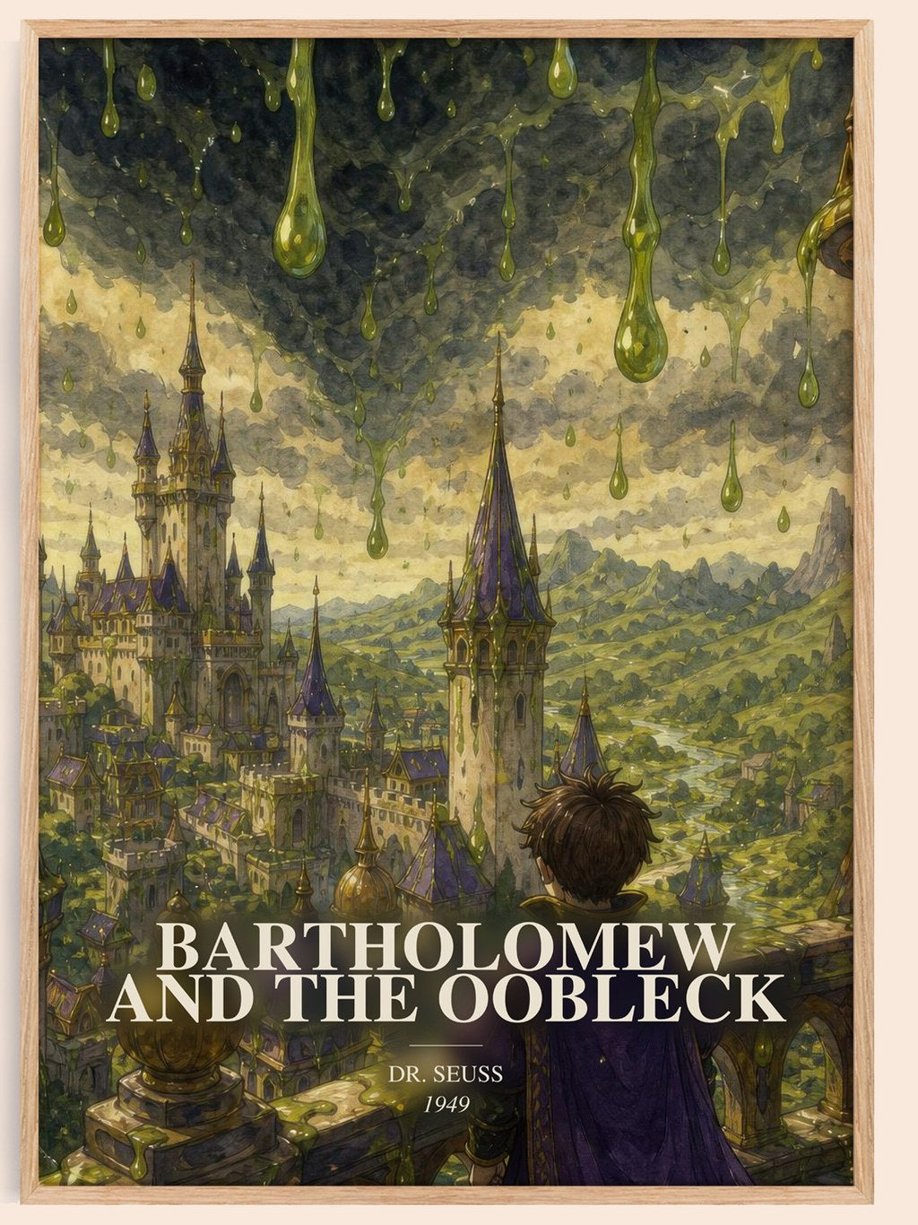 Bartholomew And The Oobleck watercolour book poster by Dr. Seuss – framed literary art print