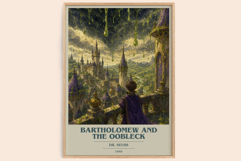Bartholomew And The Oobleck book cover book poster by Dr. Seuss – framed literary art print