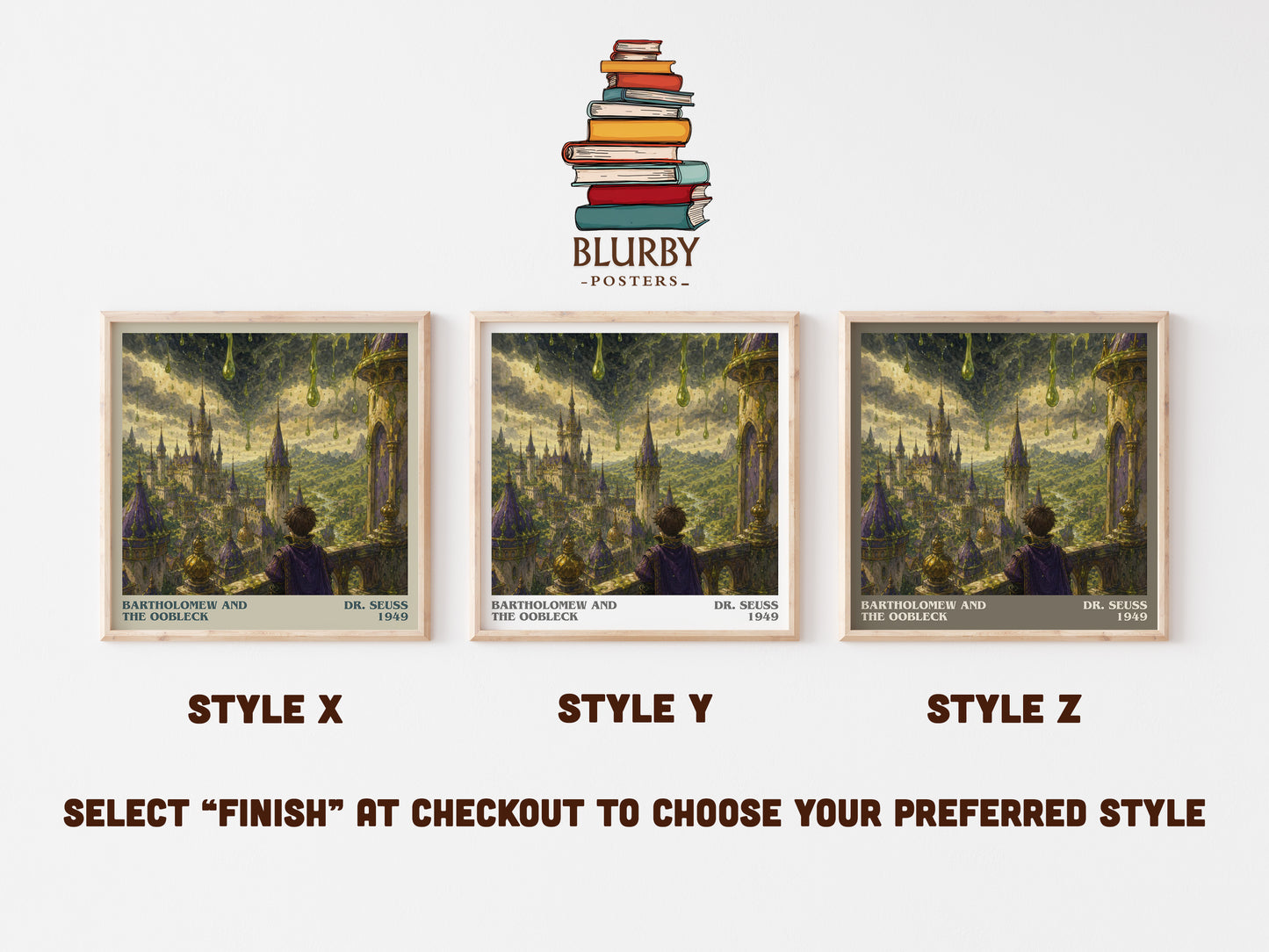 Bartholomew And The Oobleck literary print in frame leaning in hallway – childrens wall art