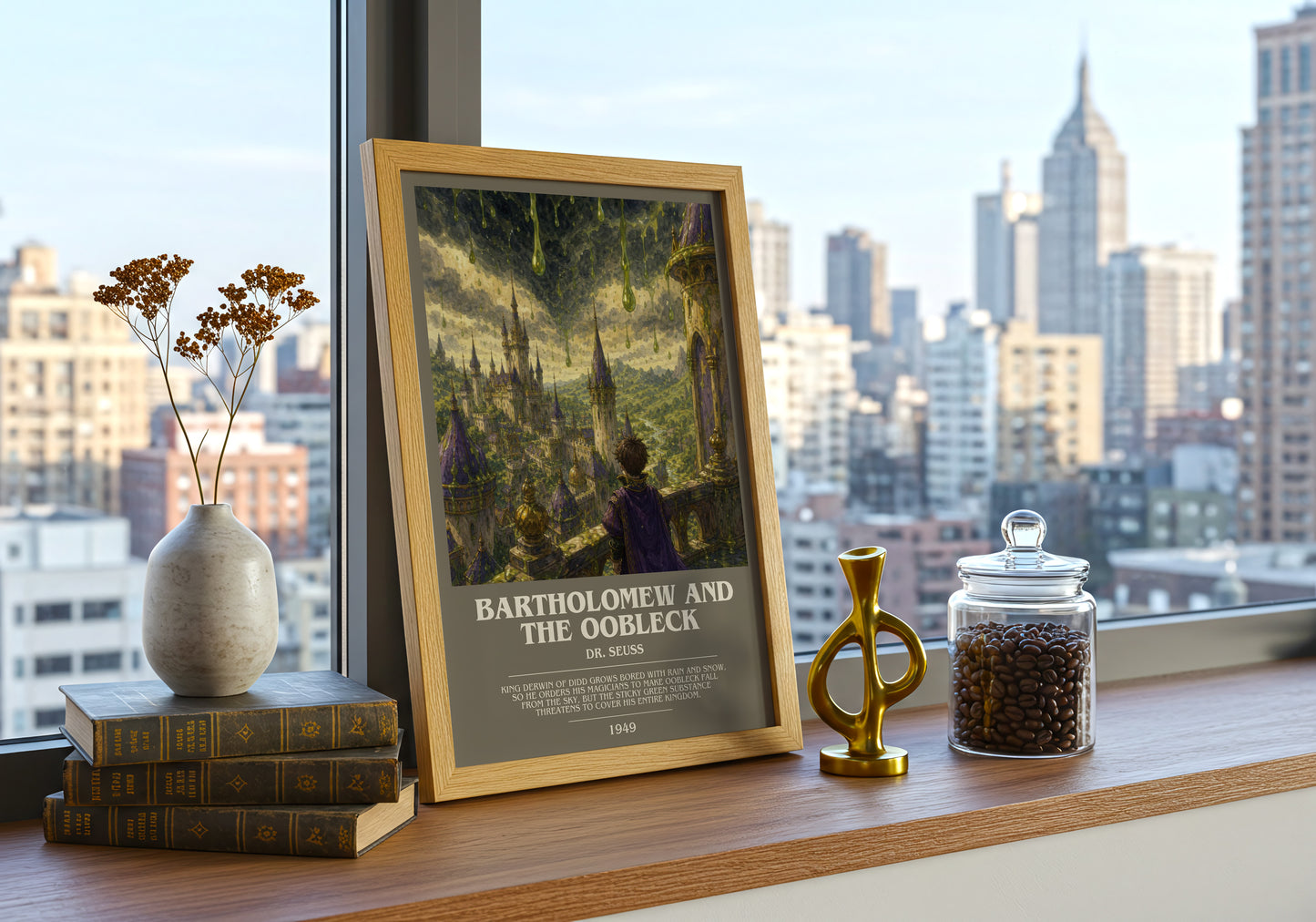 Bartholomew And The Oobleck bookish print framed by window – literary home decor