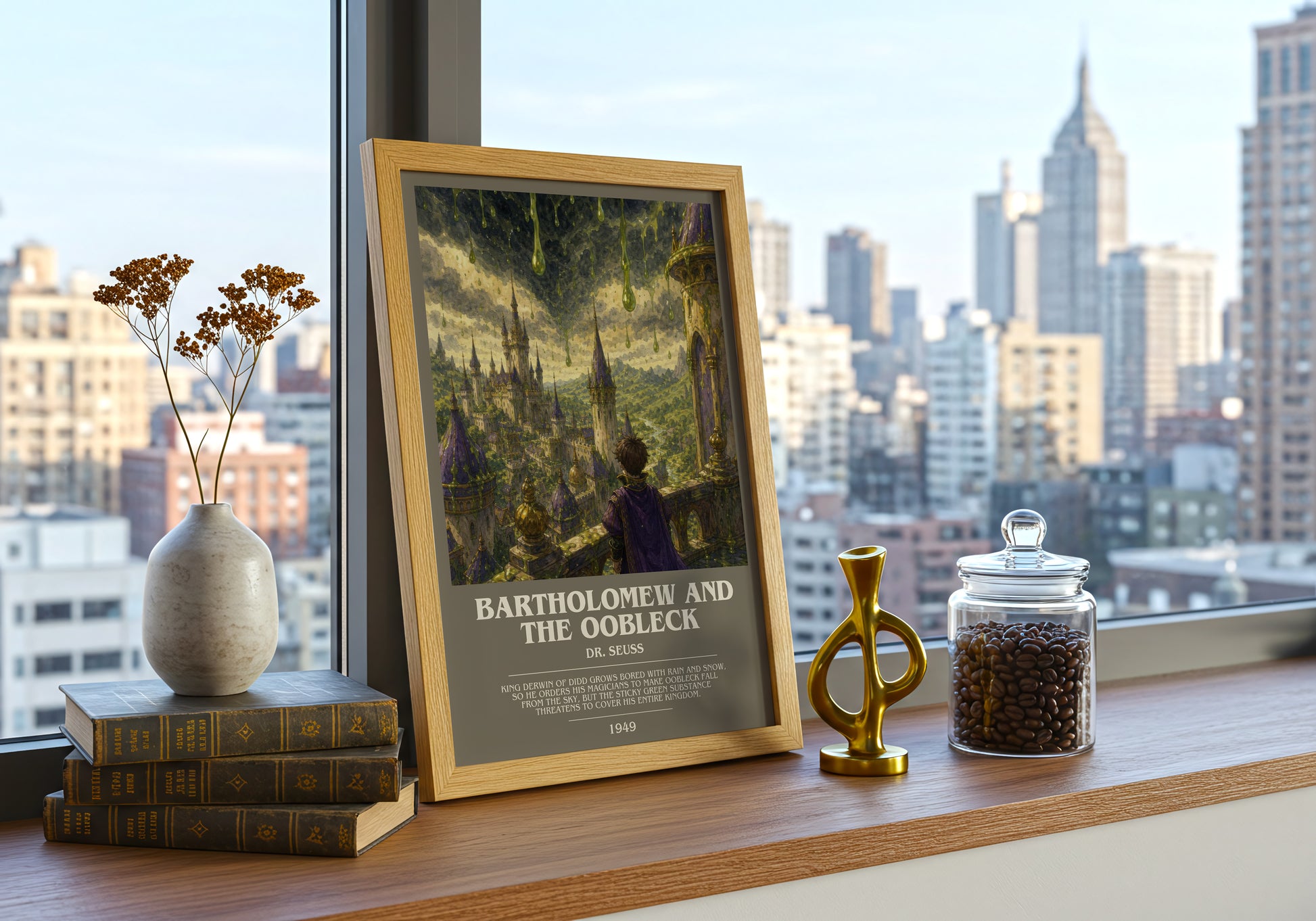 Bartholomew And The Oobleck bookish print framed by window – literary home decor