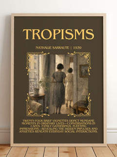 Tropisms Minimalist Book Poster by Nathalie Sarraute – framed print leaning on a wooden floor