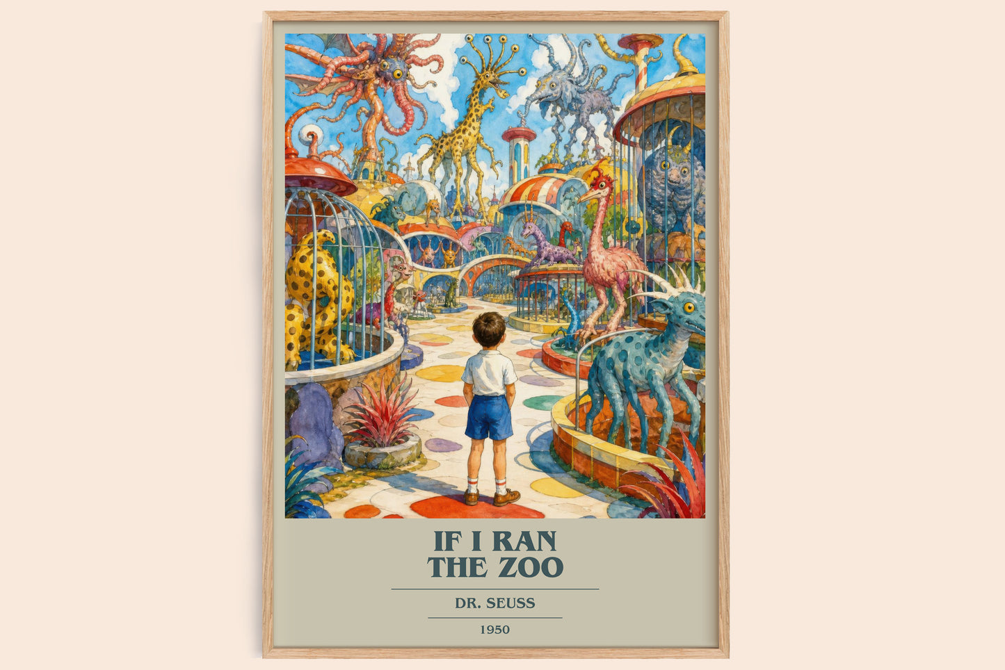 If I Ran The Zoo book cover book poster by Dr. Seuss – framed literary art print