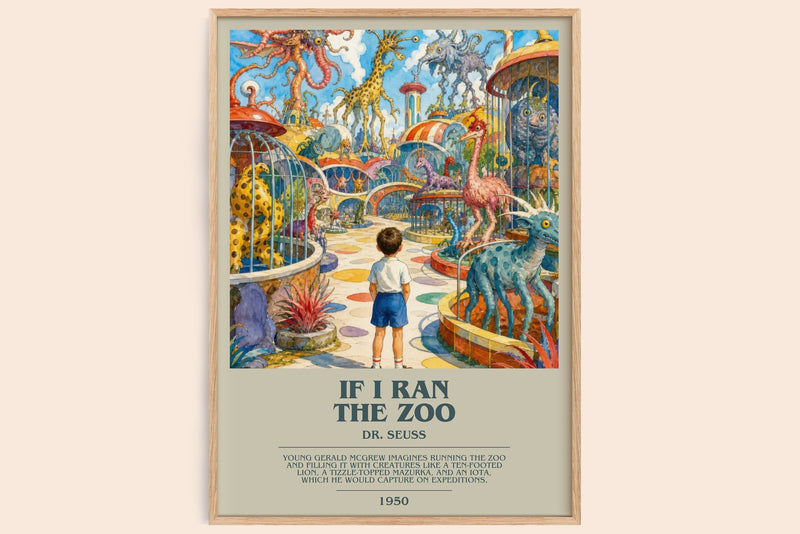 If I Ran The Zoo bookish book poster by Dr. Seuss – framed literary art print