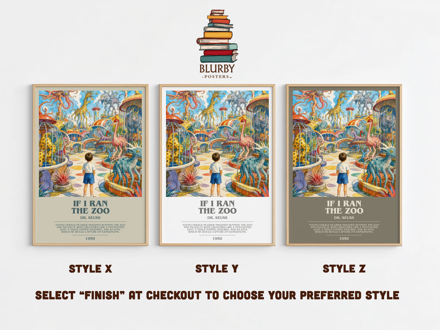 If I Ran The Zoo bookish print in frame leaning in hallway – childrens wall art