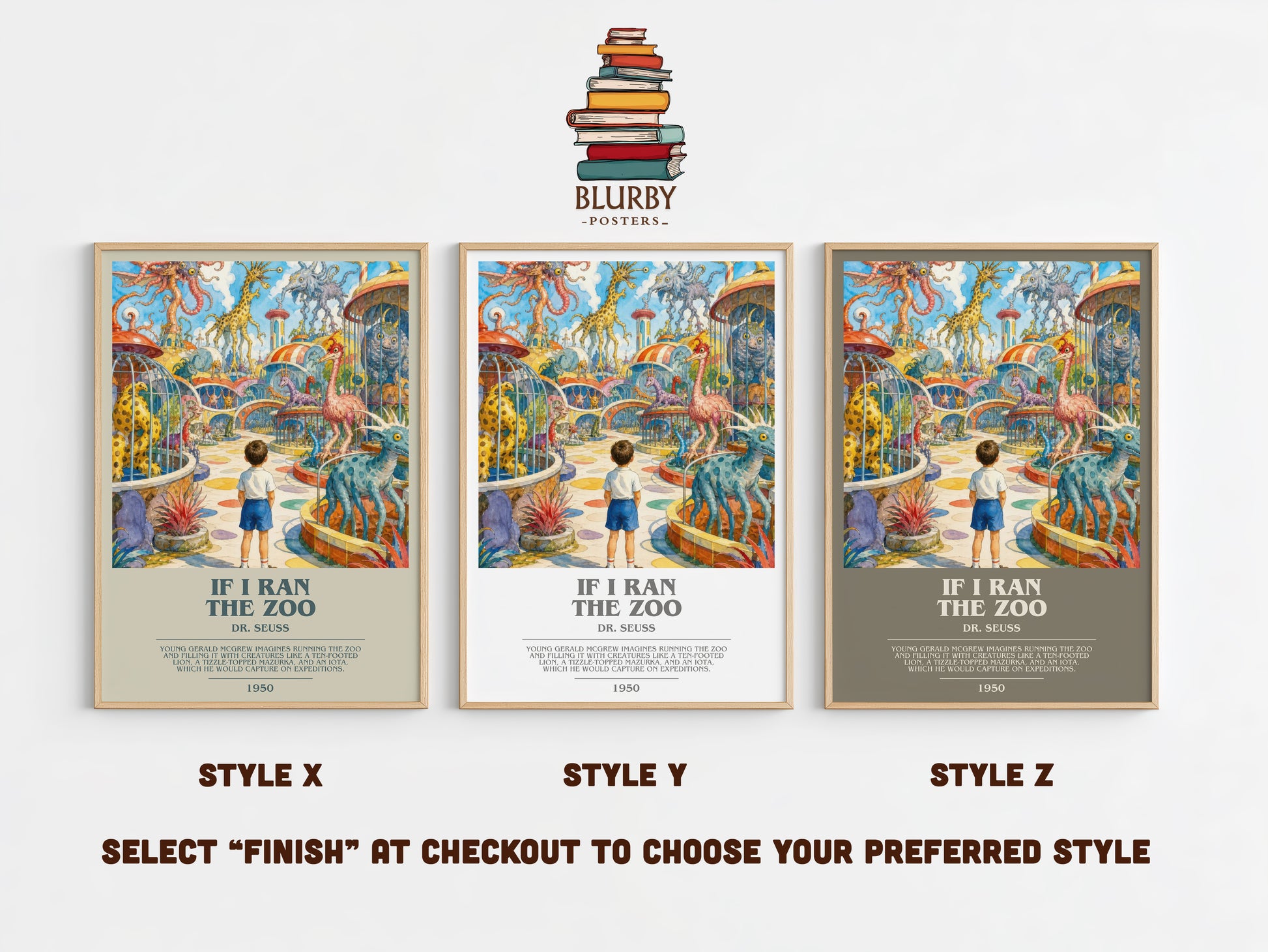 If I Ran The Zoo bookish print in frame leaning in hallway – childrens wall art