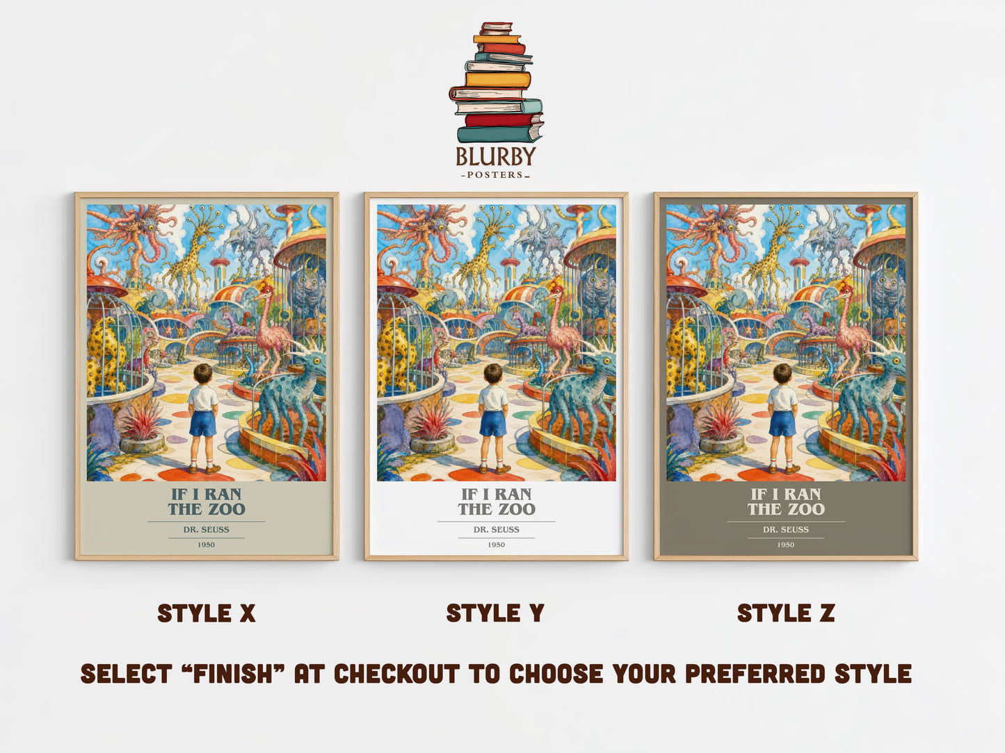 If I Ran The Zoo book cover print in frame leaning in hallway – childrens wall art