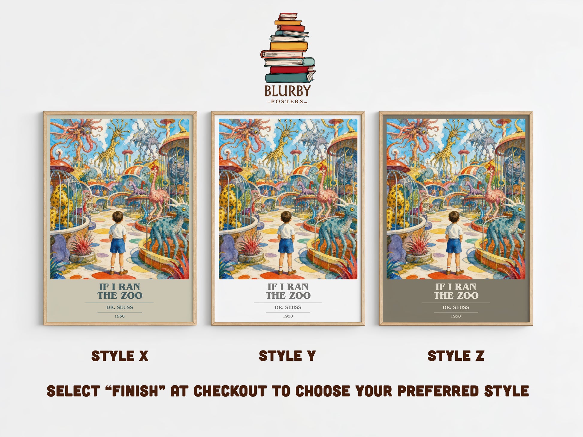 If I Ran The Zoo book cover print in frame leaning in hallway – childrens wall art
