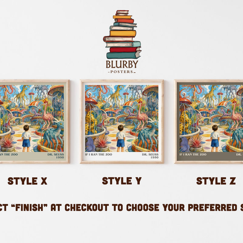 If I Ran The Zoo literary print in frame leaning in hallway – childrens wall art