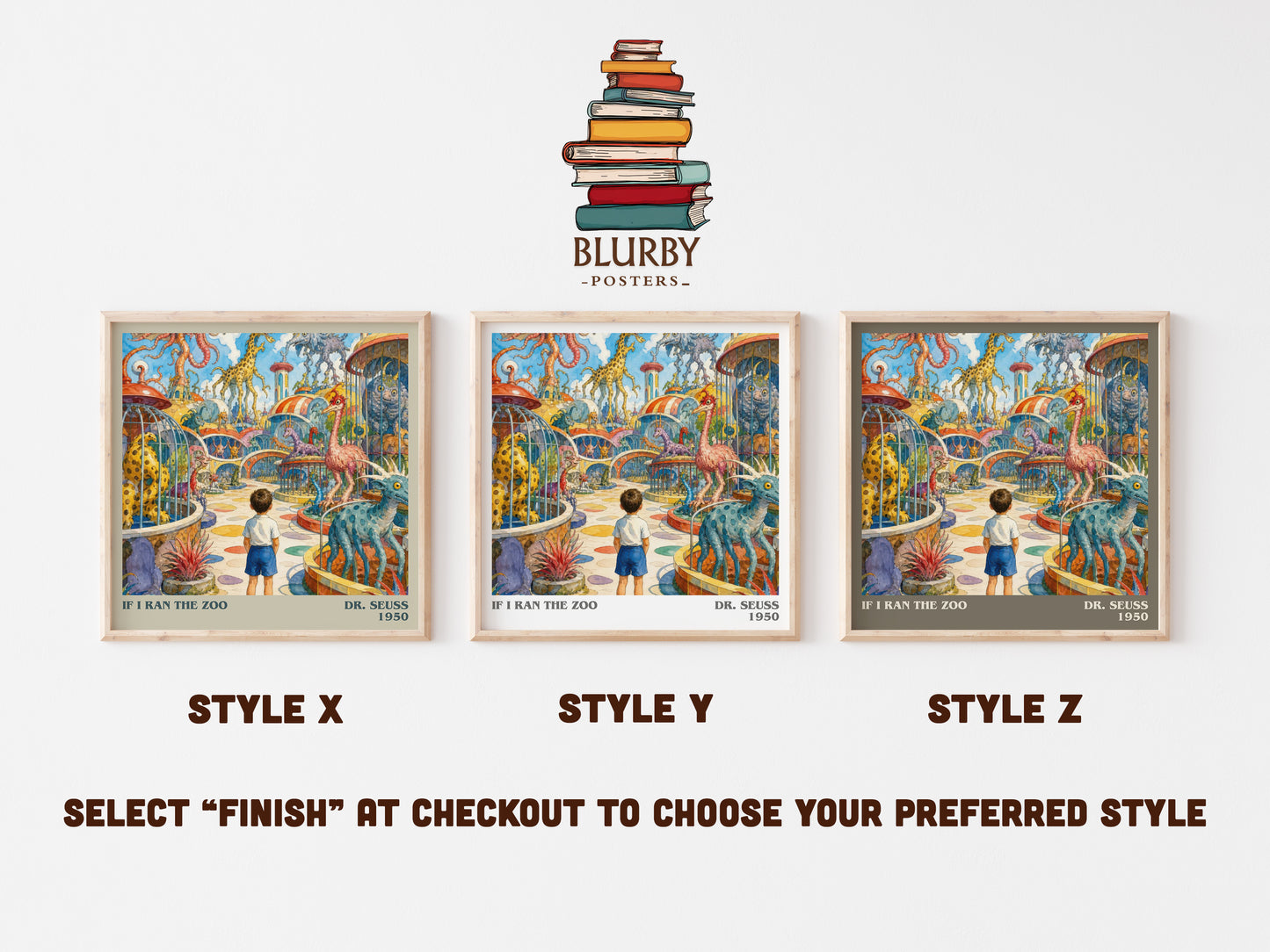 If I Ran The Zoo literary print in frame leaning in hallway – childrens wall art