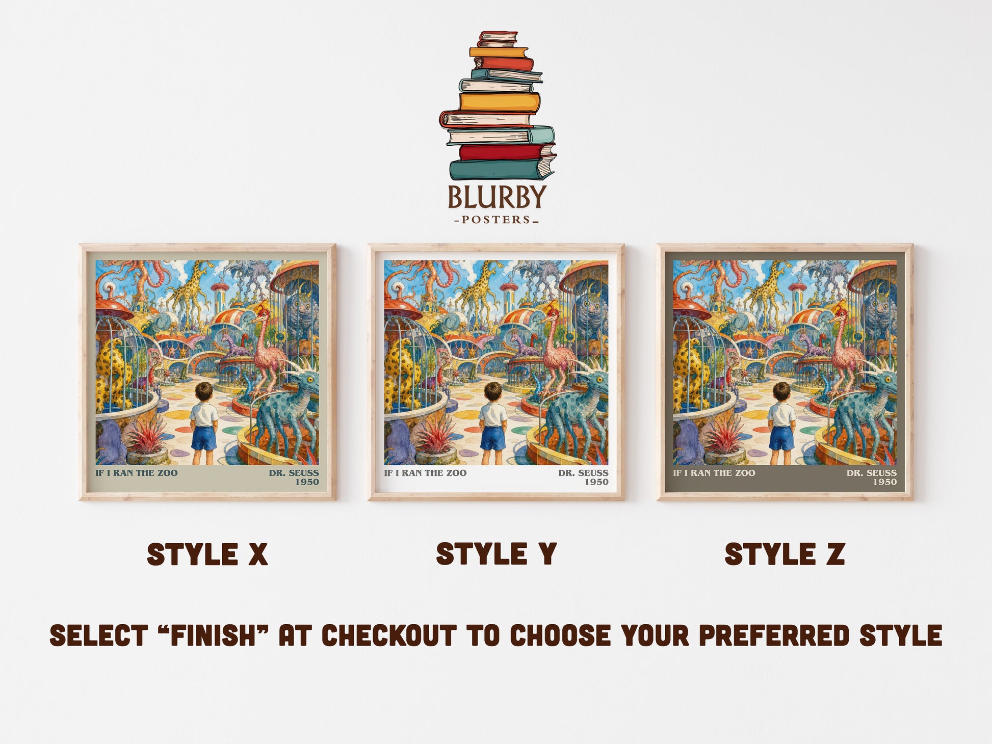 If I Ran The Zoo literary print in frame leaning in hallway – childrens wall art