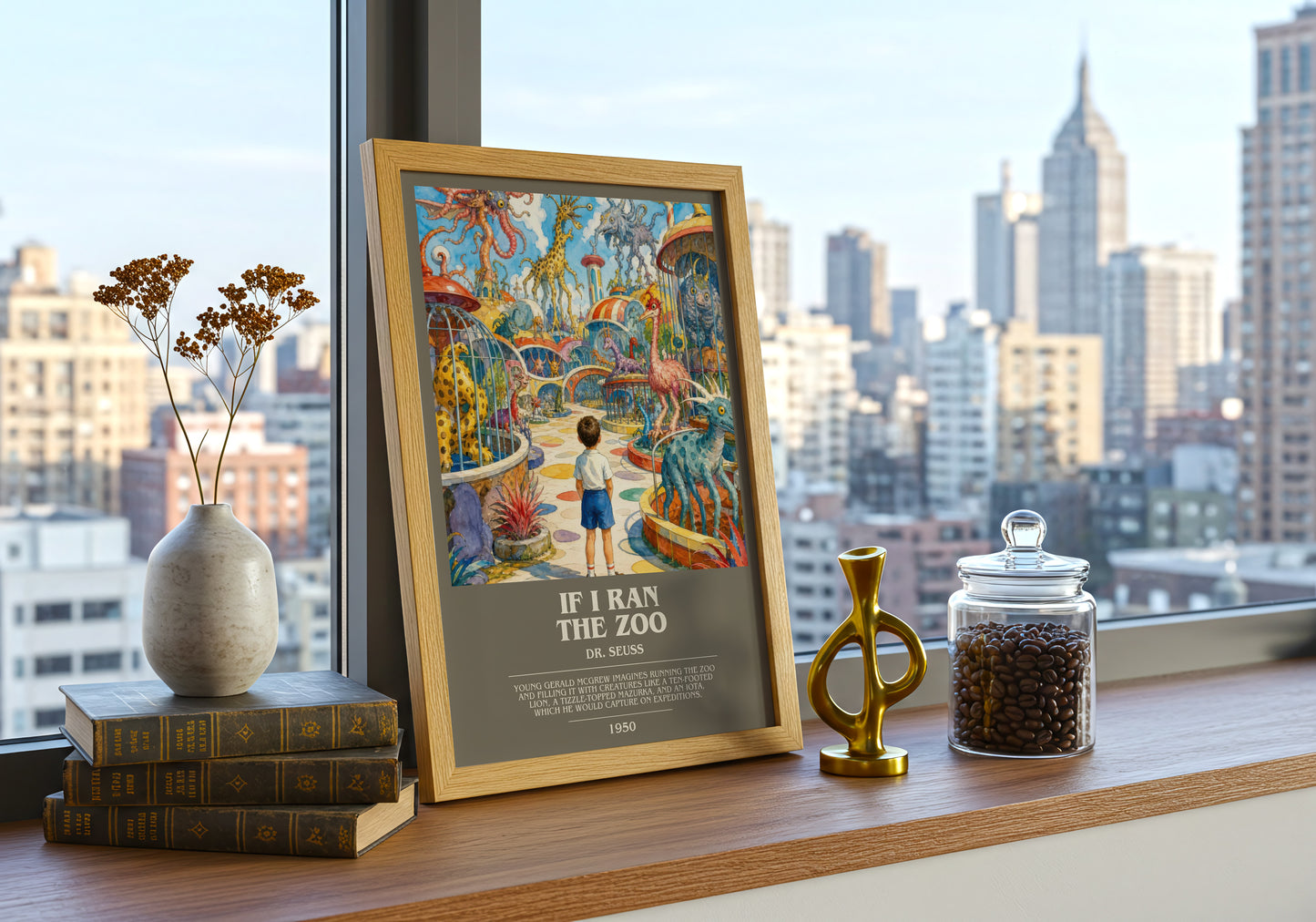 If I Ran The Zoo bookish print framed by window – literary home decor