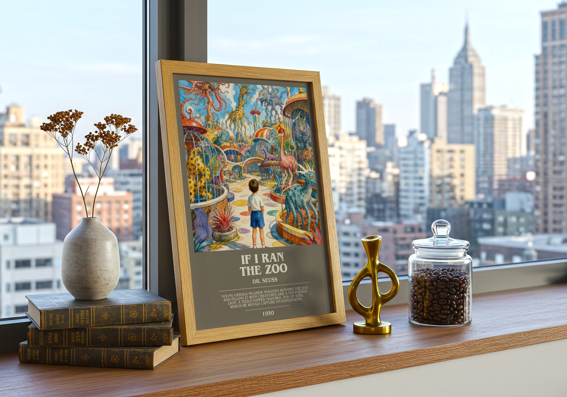 If I Ran The Zoo bookish print framed by window – literary home decor