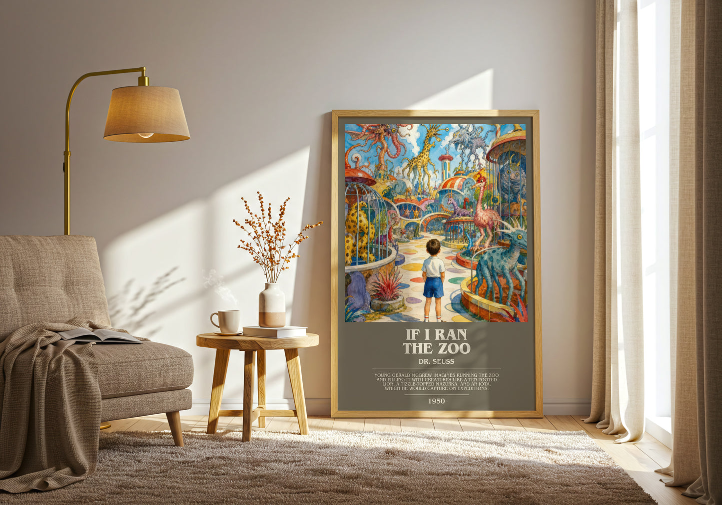 If I Ran The Zoo bookish print on bookshelf – Dr. Seuss fan gift