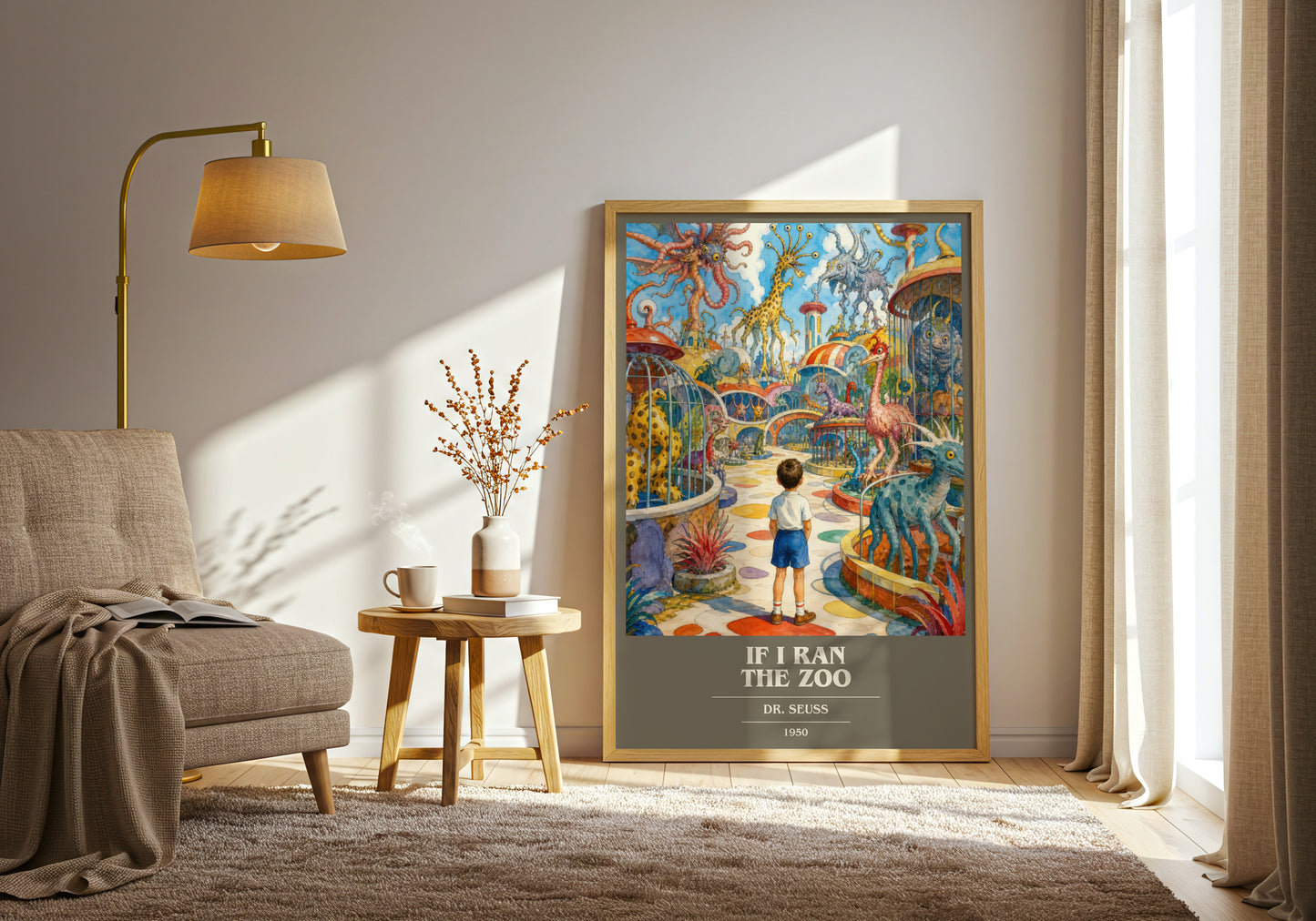 If I Ran The Zoo book cover print on bookshelf – Dr. Seuss fan gift
