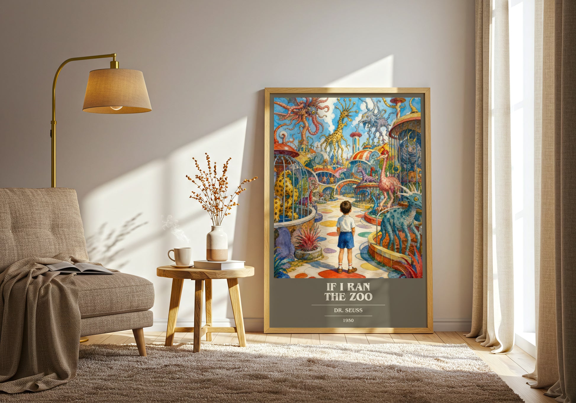 If I Ran The Zoo book cover print on bookshelf – Dr. Seuss fan gift