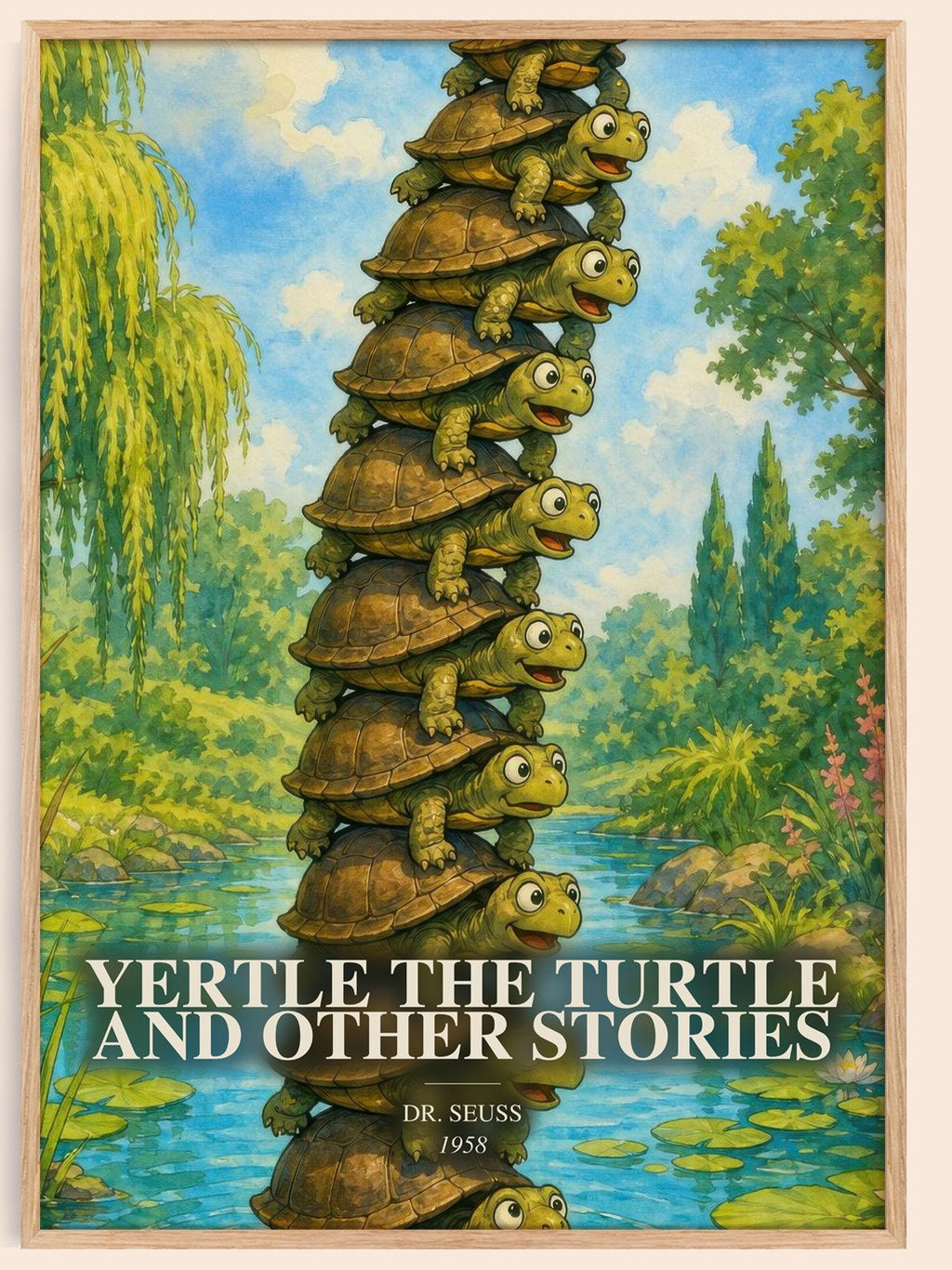 Yertle The Turtle And Other Stories watercolour book poster by Dr. Seuss – framed literary art print