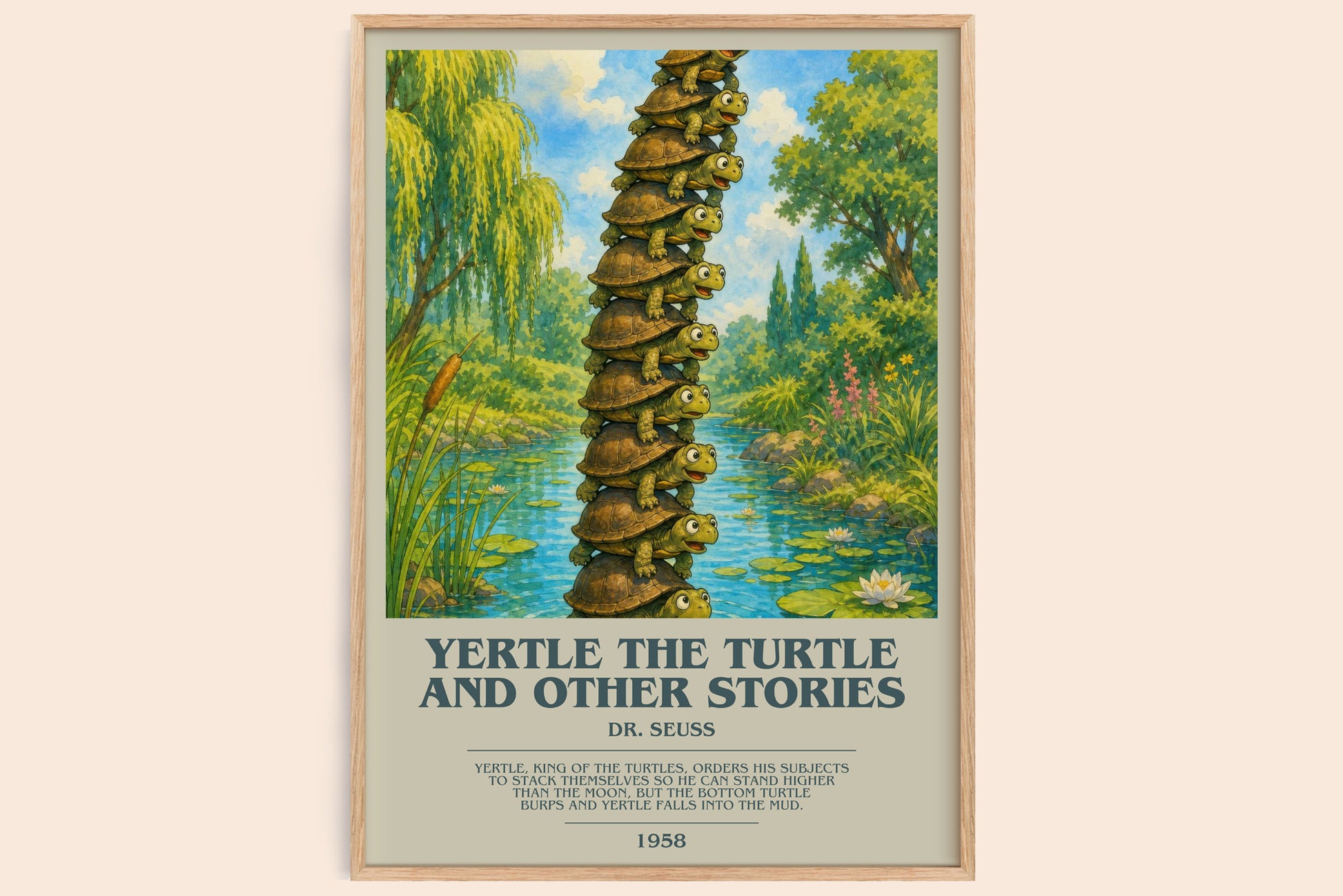 Yertle The Turtle And Other Stories bookish book poster by Dr. Seuss – framed literary art print
