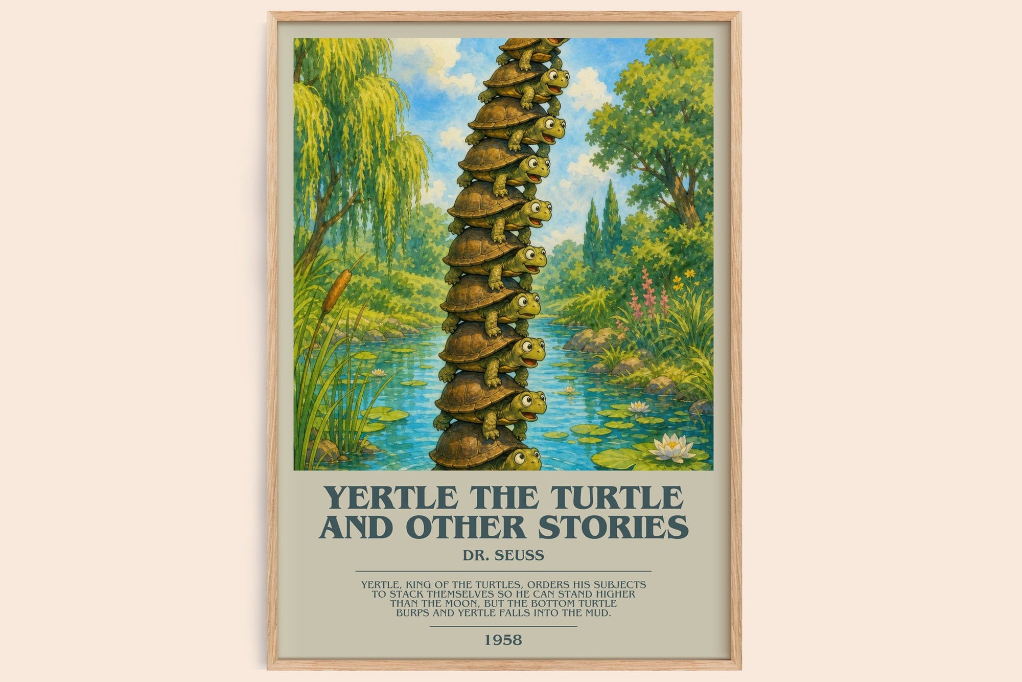 Yertle The Turtle And Other Stories bookish book poster by Dr. Seuss – framed literary art print