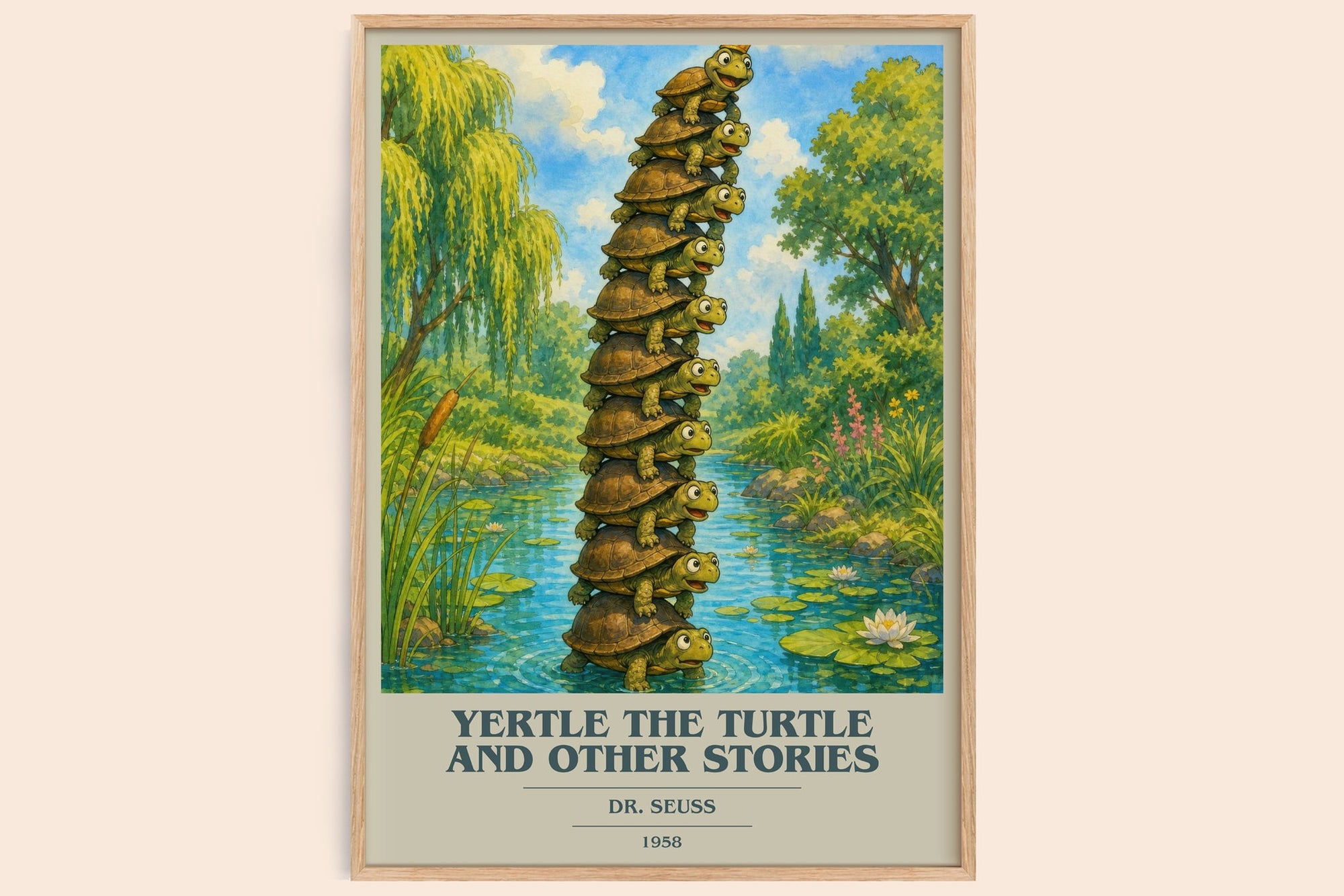 Yertle The Turtle And Other Stories book cover book poster by Dr. Seuss – framed literary art print