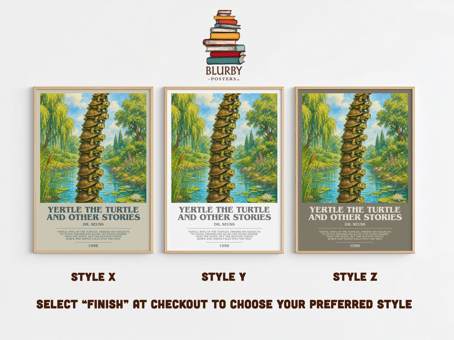 Yertle The Turtle And Other Stories bookish print in frame leaning in hallway – childrens wall art