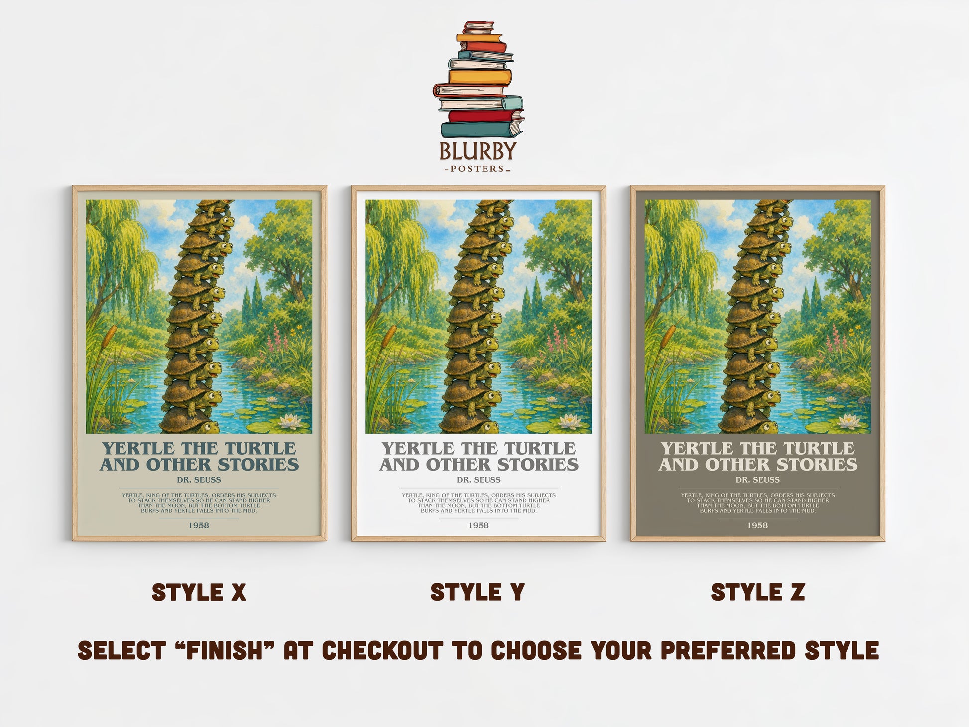 Yertle The Turtle And Other Stories bookish print in frame leaning in hallway – childrens wall art