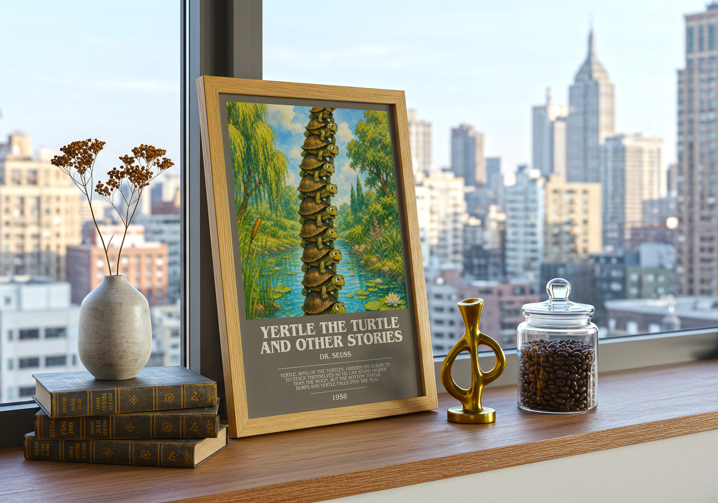 Yertle The Turtle And Other Stories bookish print framed by window – literary home decor