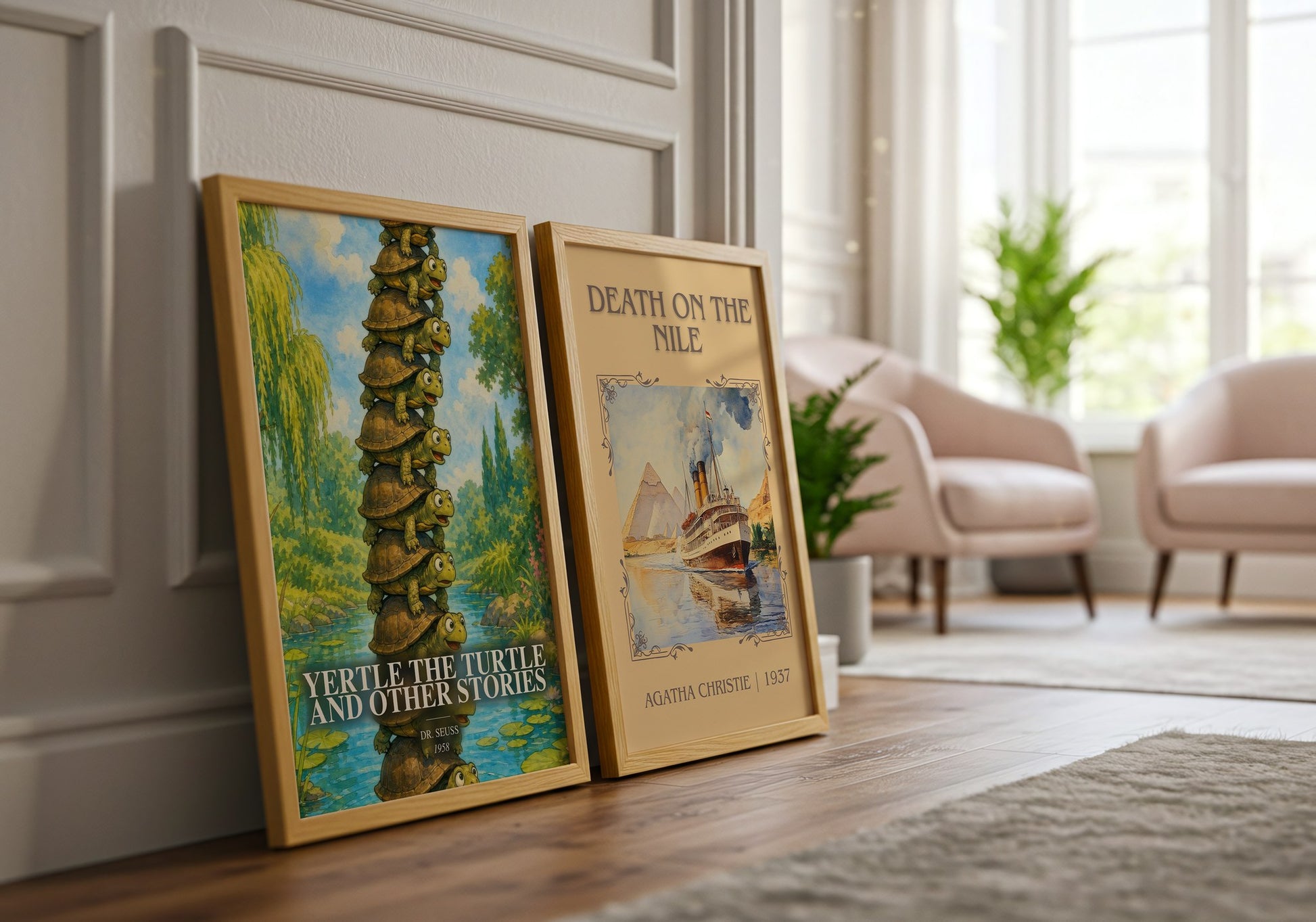 Yertle The Turtle And Other Stories watercolour print framed by window – literary home decor