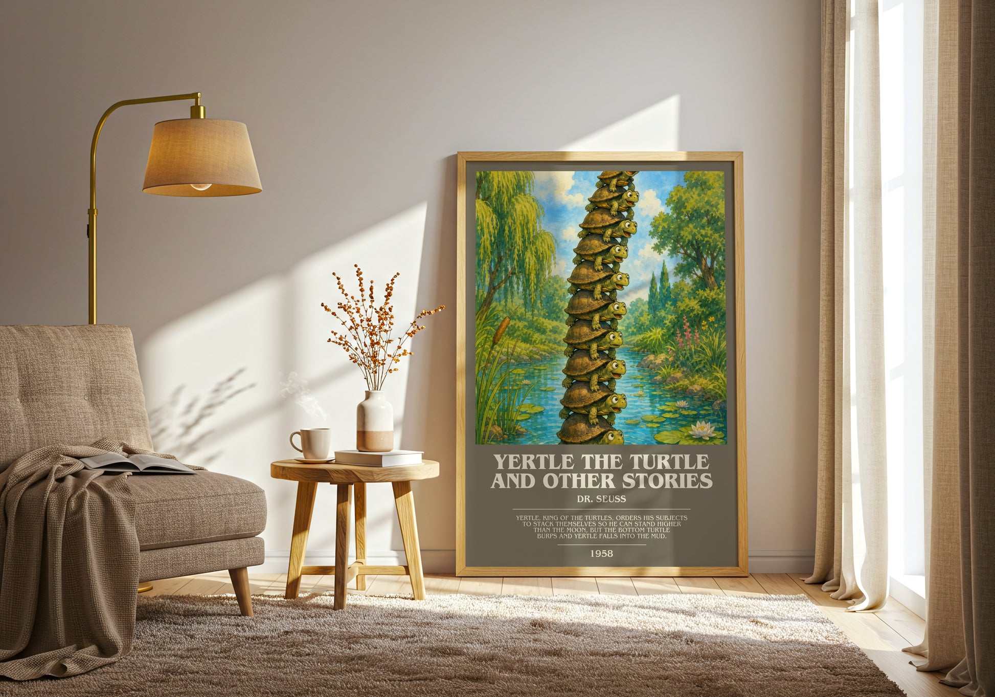 Yertle The Turtle And Other Stories bookish print on bookshelf – Dr. Seuss fan gift