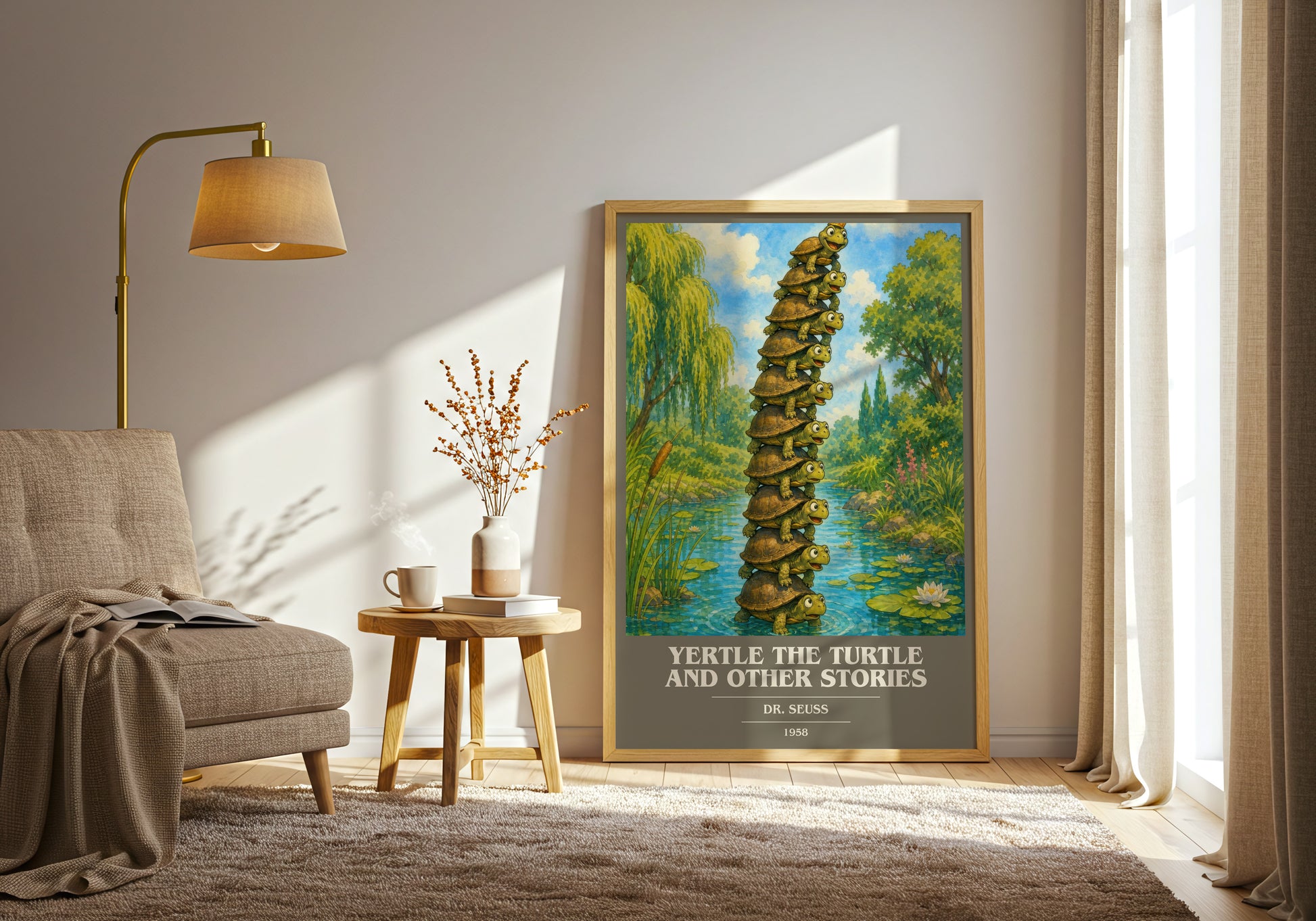 Yertle The Turtle And Other Stories book cover print on bookshelf – Dr. Seuss fan gift