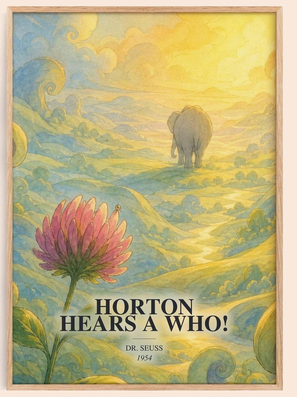 Horton Hears A Who! watercolour book poster by Dr. Seuss – framed literary art print