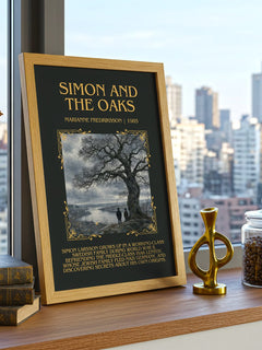 Simon and the Oaks Minimalist Book Poster by Marianne Fredriksson – framed print on a city-view windowsill