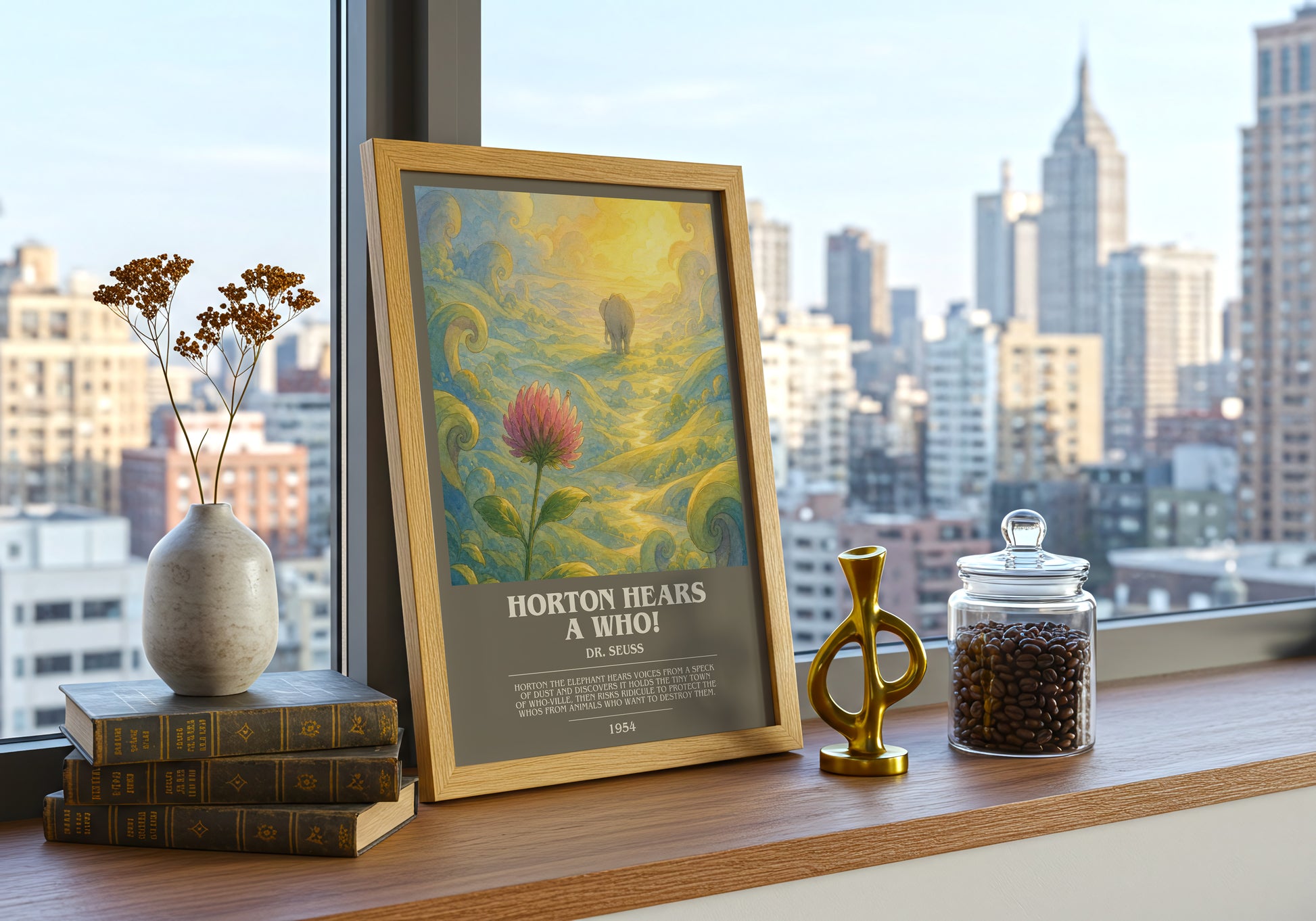 Horton Hears A Who! bookish print framed by window – literary home decor