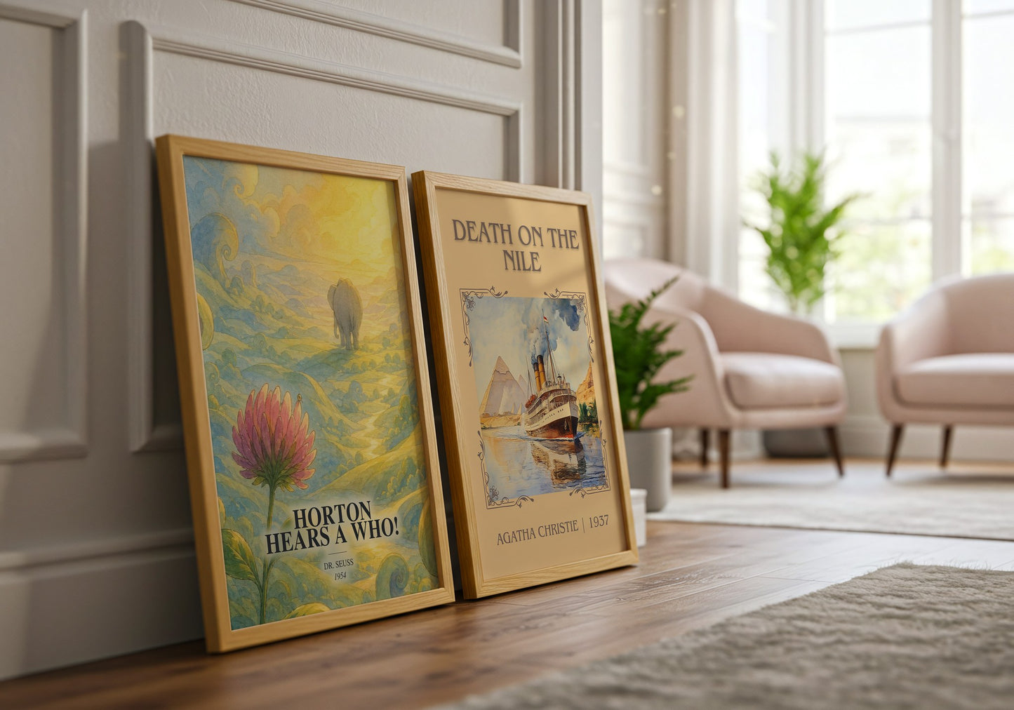 Horton Hears A Who! watercolour print framed by window – literary home decor