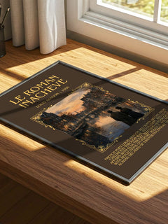 Le Roman Inachevé Minimalist Book Poster by Louis Aragon – print on a sunlit desk