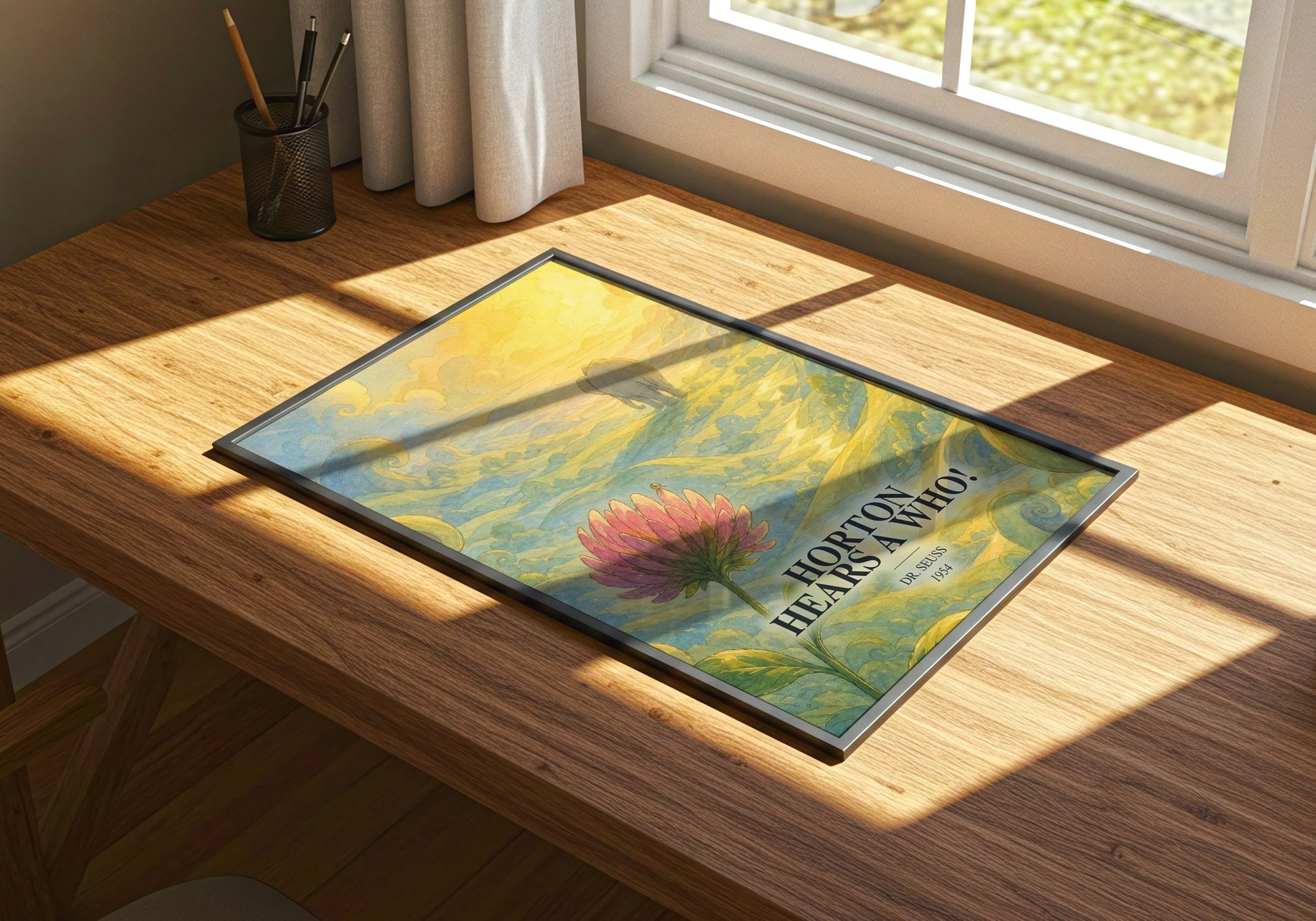 Horton Hears A Who! watercolour book poster framed on wall – childrens wall art