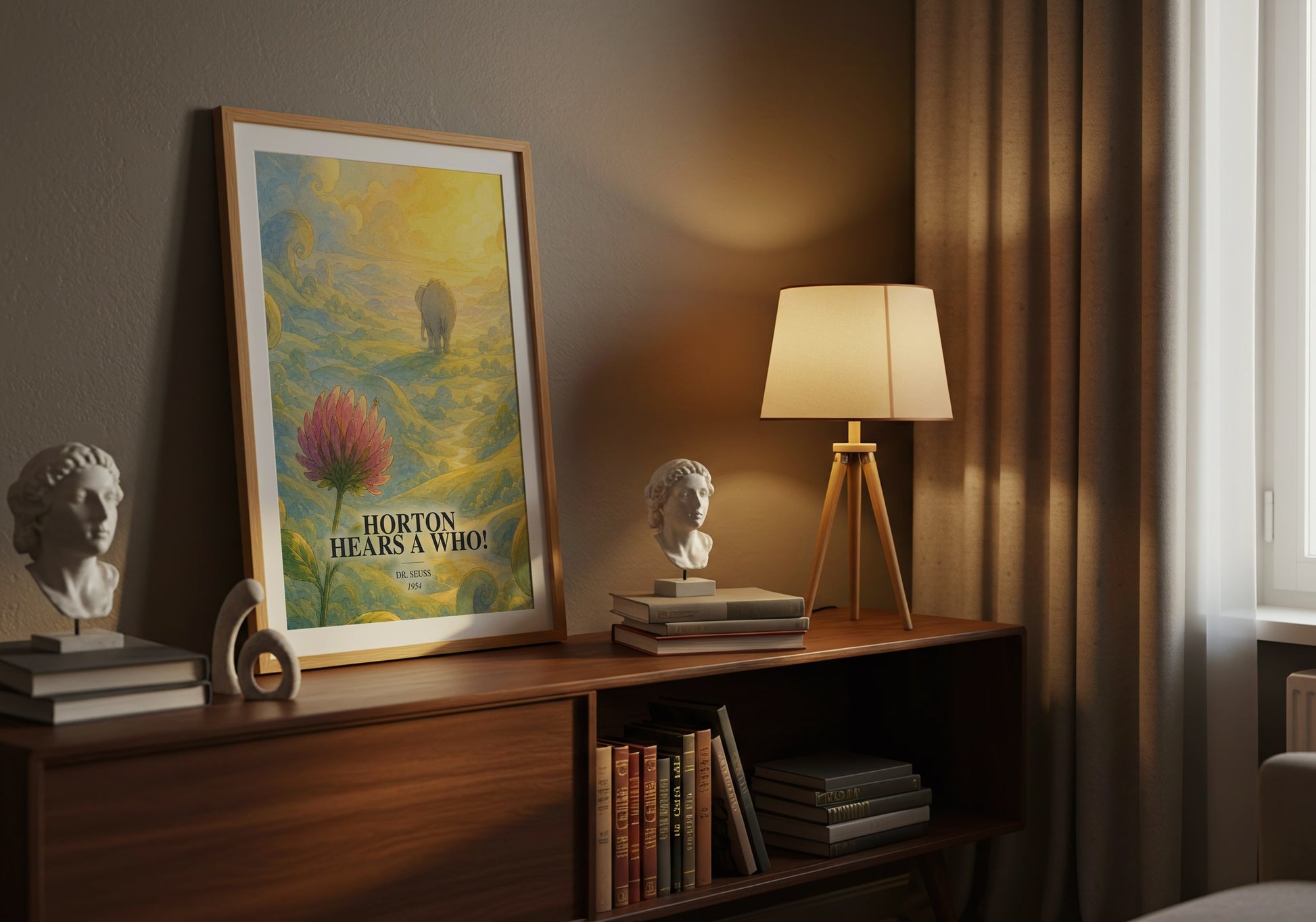Horton Hears A Who! watercolour print on bookshelf – Dr. Seuss fan gift