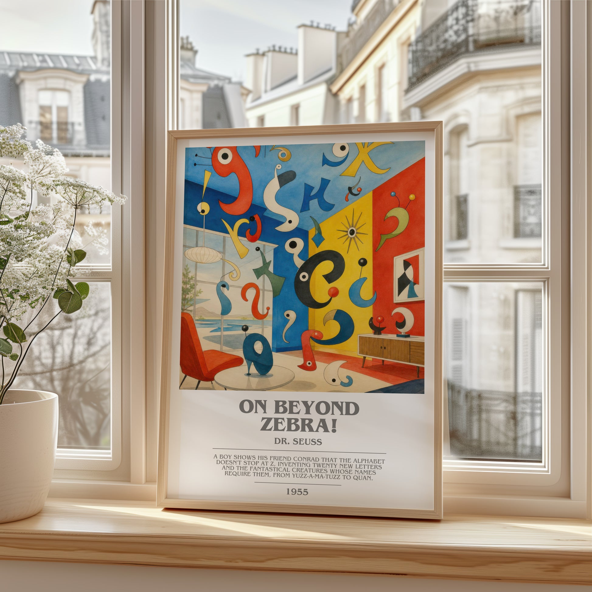 On Beyond Zebra! bookish poster colour and style options – Dr. Seuss book art