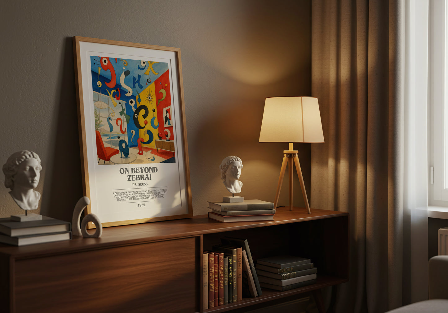 On Beyond Zebra! bookish book poster framed on wall – childrens wall art