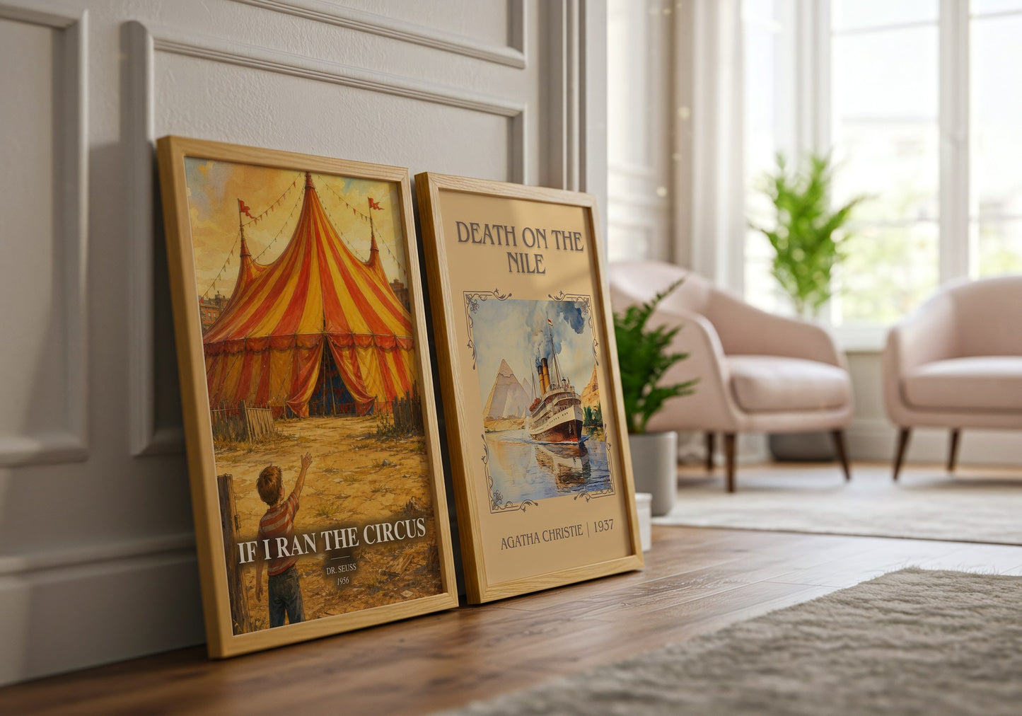 If I Ran The Circus watercolour print framed by window – literary home decor