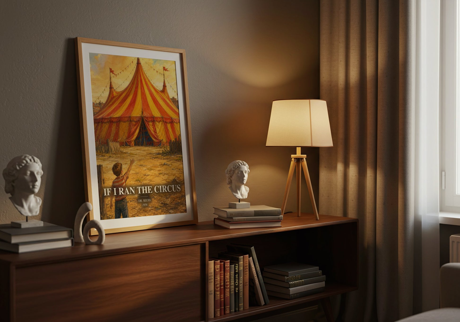 If I Ran The Circus watercolour print on bookshelf – Dr. Seuss fan gift