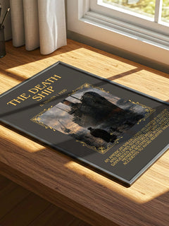 The Death Ship Minimalist Book Poster by B. Traven – print on a sunlit desk