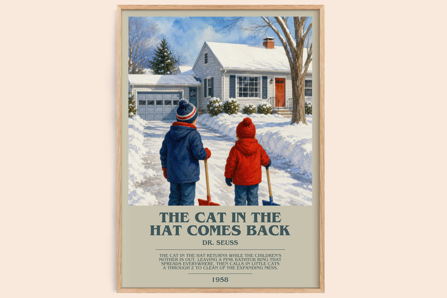 The Cat In The Hat Comes Back bookish book poster by Dr. Seuss – framed literary art print
